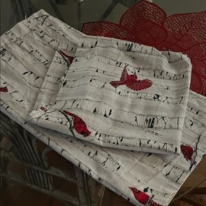 Bird Patterned  curtains with Red Accents